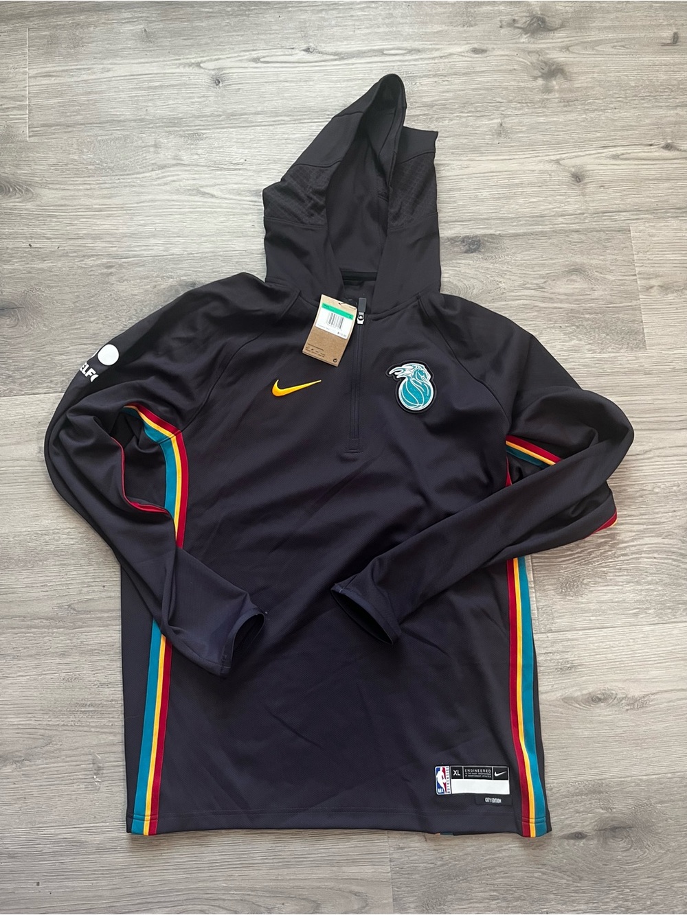 Nike Black Men’s Hooded Pullover and Jogger Set with Multicolor Side Stripes